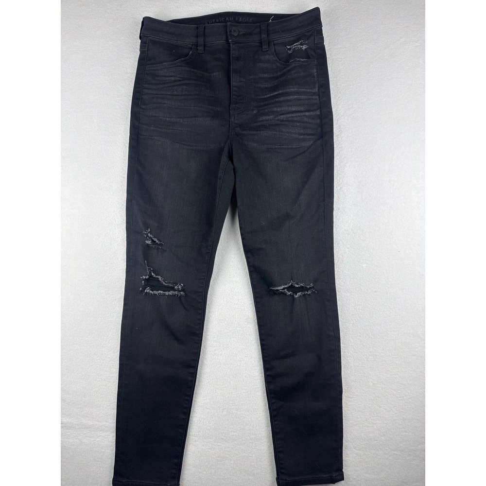 American Eagle Super Hi-Rise Jegging Black Distressed Jeans Size 12 Short